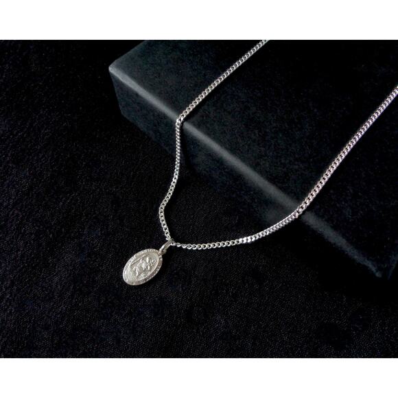 Sterling Silver Oval Saint Christopher Protection Pendant, St Christopher Medal - Picture 3 of 3